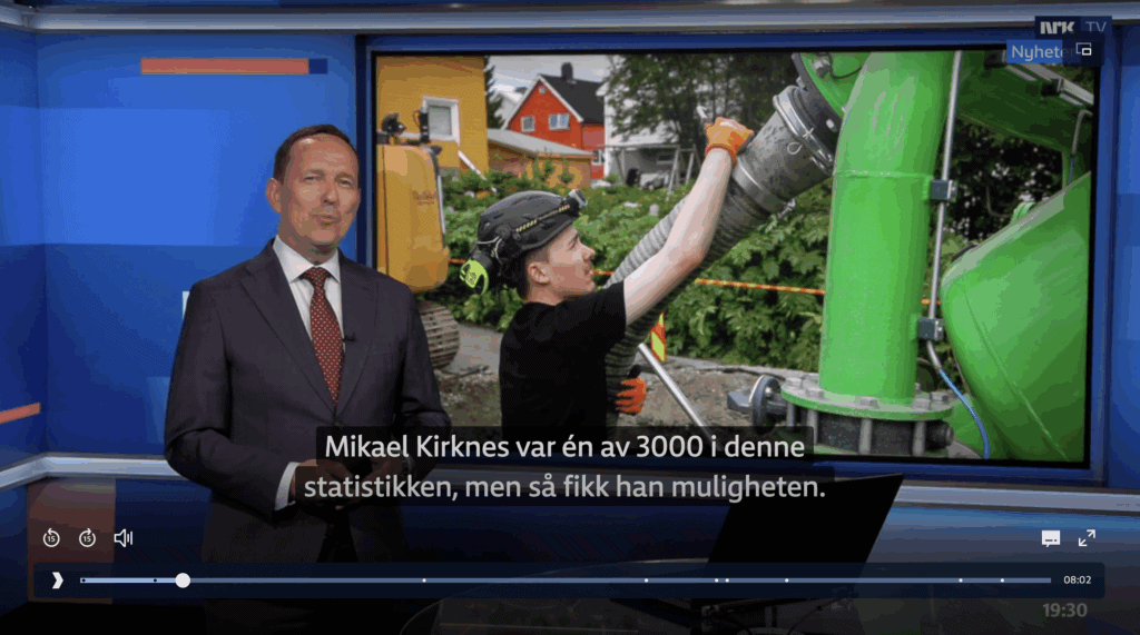 Skjermdump fra NRK om Anleggsløftet.