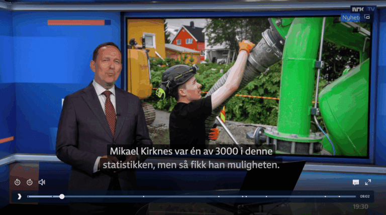 Skjermdump fra NRK om Anleggsløftet.